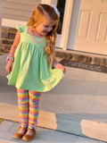 Vibrant Pastels Rainbow Stripe Ruffle Button Leggings