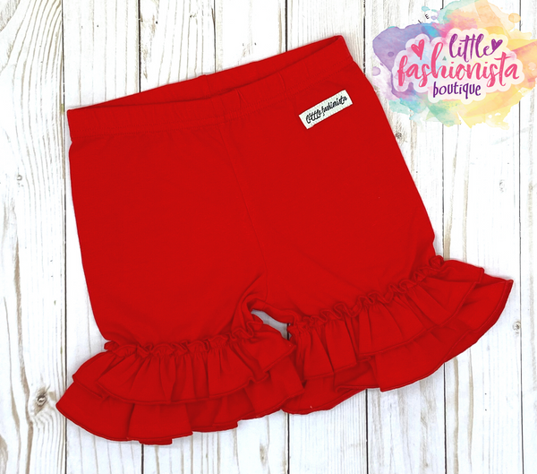 Red 2025 ruffle shorts
