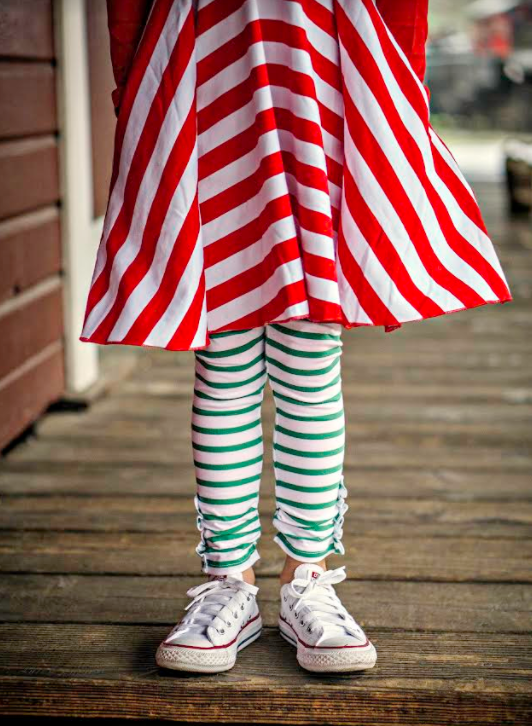 Peppermint Stripe Ruffle Button Leggings - Little Fashionista Boutique
