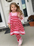 Cupid's Crush Red & Pink Stripe Ruffle Button Leggings